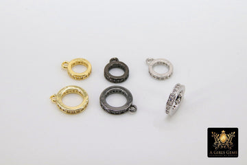 Gold CZ Charm Holder Connector Rings, 8 or 10 mm Cubic Zirconia Slide Spacer Big Circle #137, Large Hole Silver